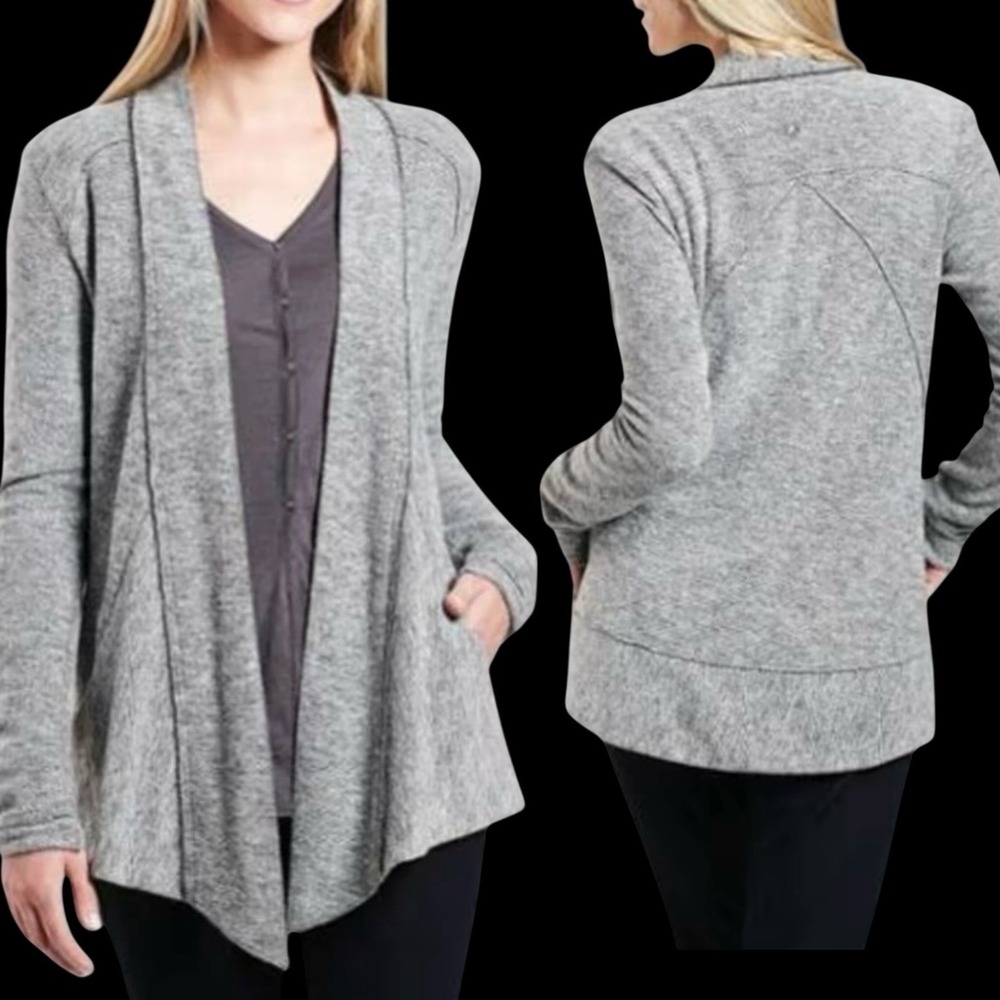 Kuhl Nova Wrap Wool Cotton Blend Open Gray Cardigan w/ Pockets Size L #178